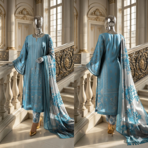 Azure Sky Blue Unstitched 3-Piece
