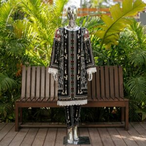 Classic Black & White – 2 PC Unstitched Lawn Suit