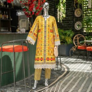 Bright Mustard Ikat – 2 PC Unstitched Lawn Suit